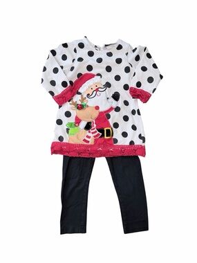 Rare Editions Girls Santa Reindeer Polka Dot Tunic Leggings Set Toddler Size 3T